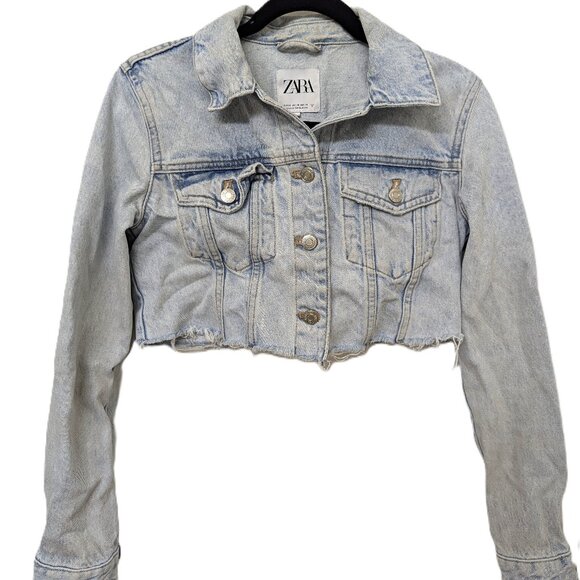 Zara Distressed Cropped Jean Jacket - Picture 1 of 5